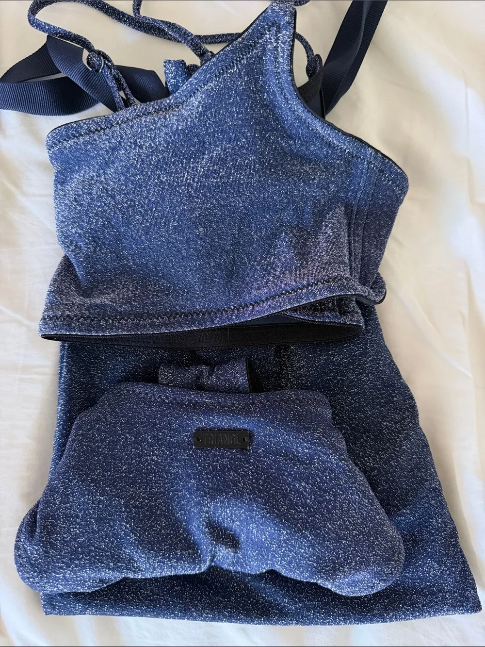 triangl bikini set in navy glitter w/ matching pouch (M/L)